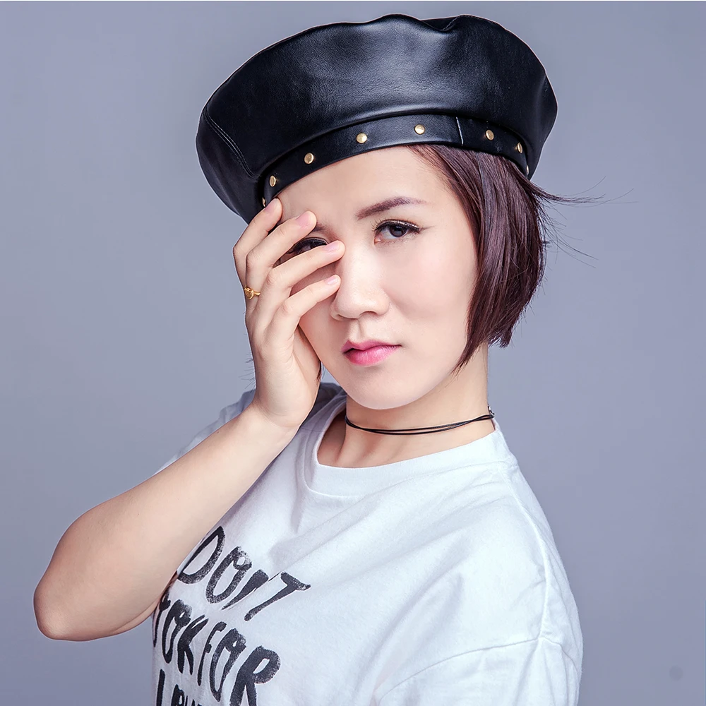JOEJERRY кожаный берет женский чёрный берет французская шляпа Harajuku корейский стиль береты шапки для Для женщин девочек Boina Feminina