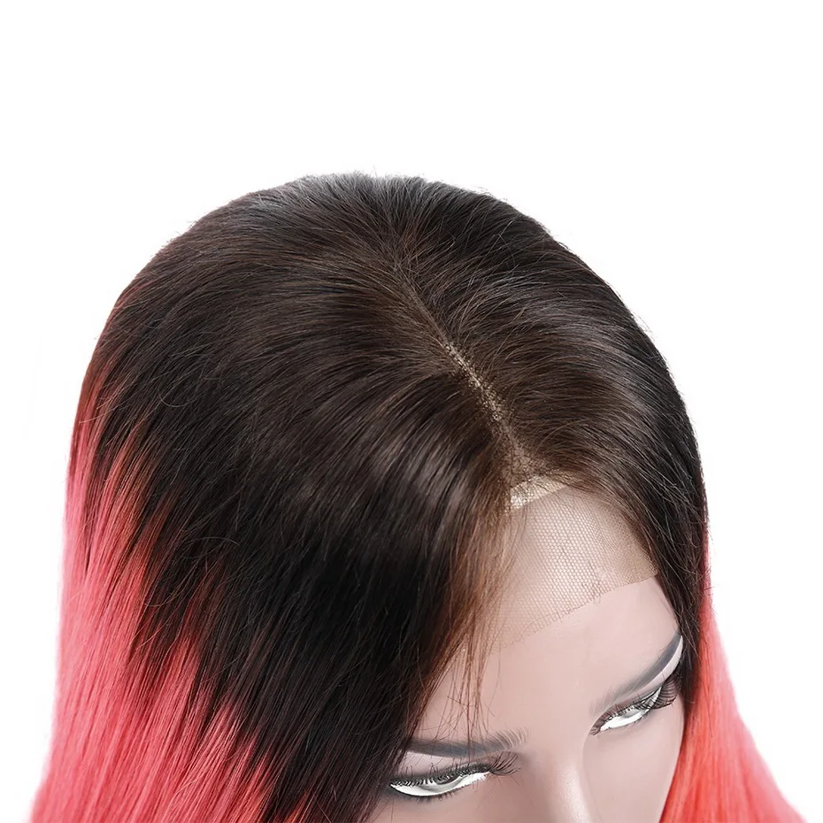 Stema закрытие парик Омбре 1b/розовый 1b/красный бразильские Прямые Remy человеческие