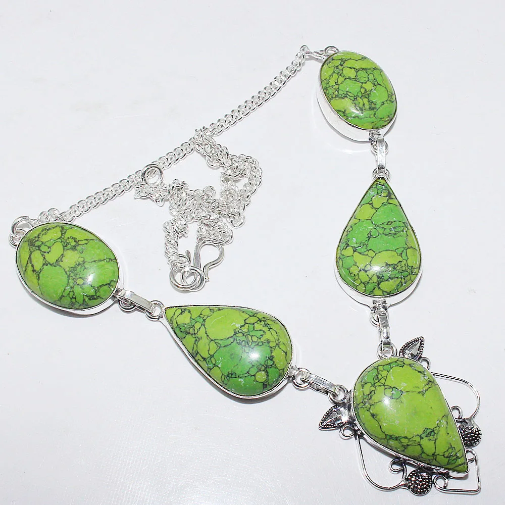 

Green Turquois Necklace Silver Overlay over Copper, 46.5cm, N1673