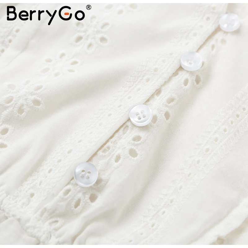 BerryGo элегантная блуза с v-образным вырезом и баской, женская рубашка с оборками и вышивкой, белая блузка, женский топ с эластичной талией, хлопковые топы