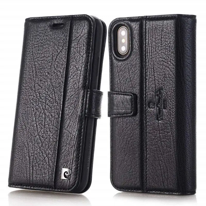 Black Pierre Cardin Флип из натуральной кожи чехол для телефона для iPhone XS X Роскошный кошелек отделения для карт чехол s Чехол для iPhone X Магнитный чехол - Color: Black