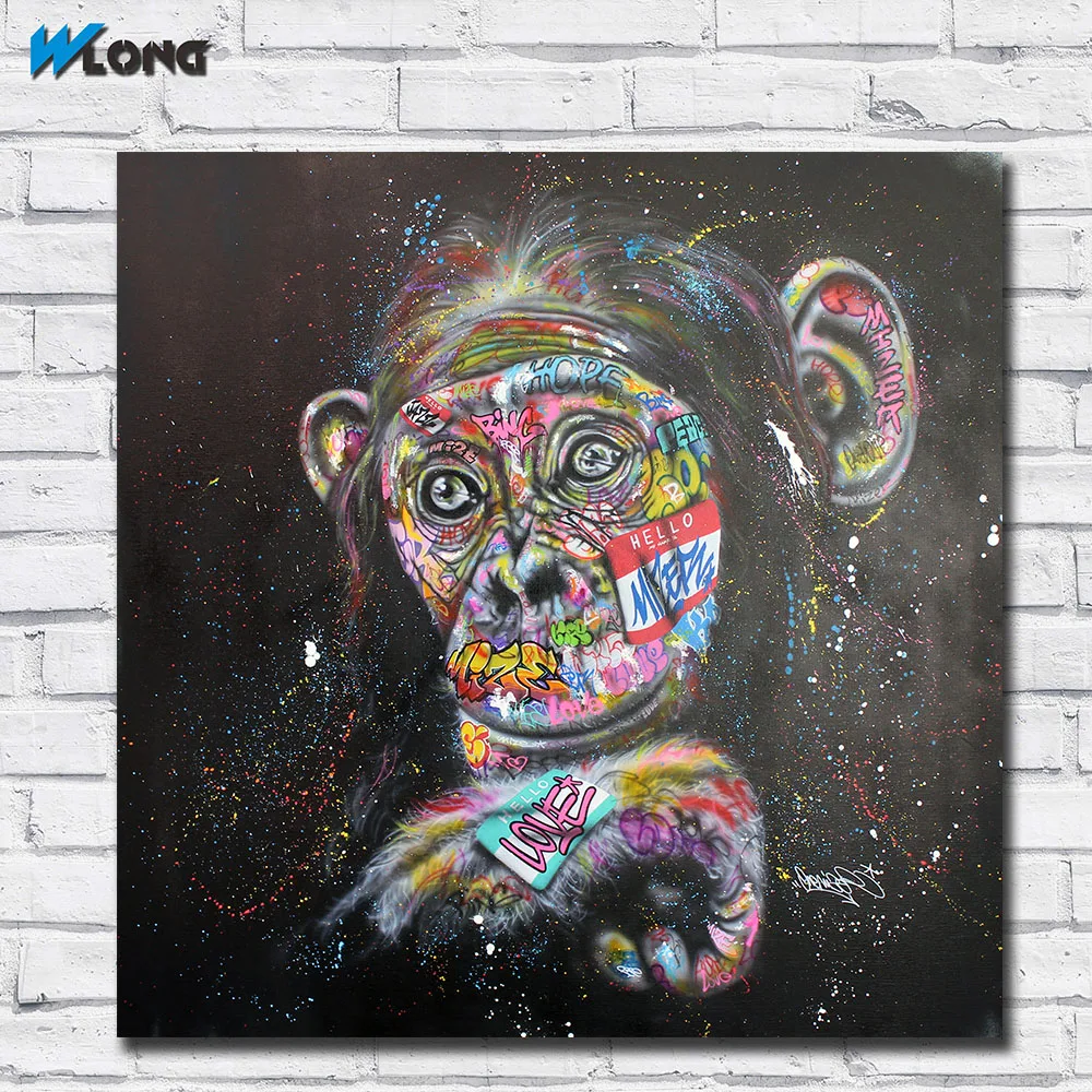 

Wlong печать картина маслом, поп-арт Monkey Thinker настенная Картина на холсте домашний декор для гостиной, спальни без рамки