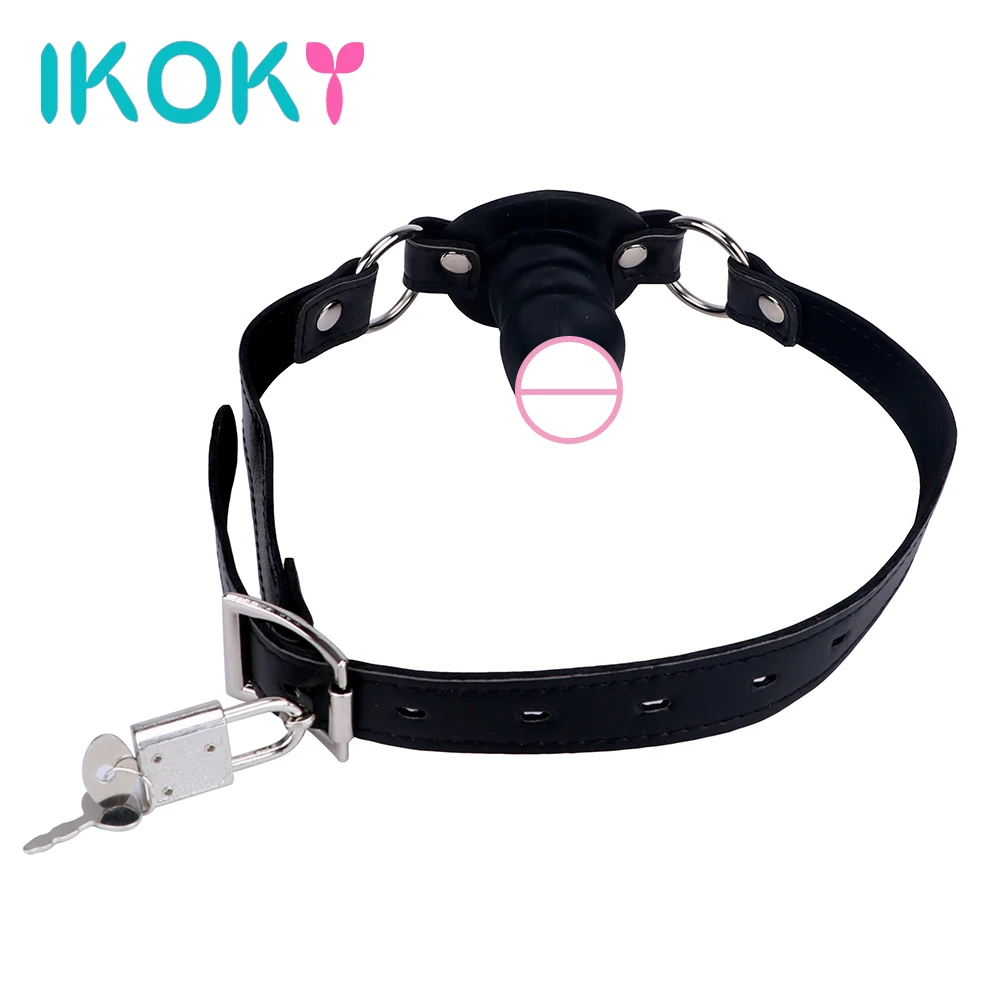 

IKOKY Dildo Mouth Gag with Locking Buckles Oral Fixation 3 Colors Slave SM Bondage Fetish Sex Toys for Couples Small Penis Gag