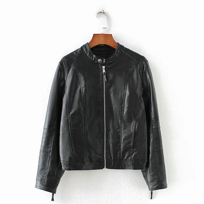 2019 Fashion Style clothes Woman Short Spring Winter Season Pu Round collar Loose Coat Women Leather Jacket | Женская одежда