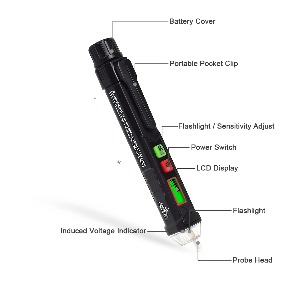 NEWACALOX AC 12 V-1000 V Бесконтактный детектор напряжения ЖК-дисплей напряжение на розетке тестер er метр со светодиодный светильник Карандаш инструмент