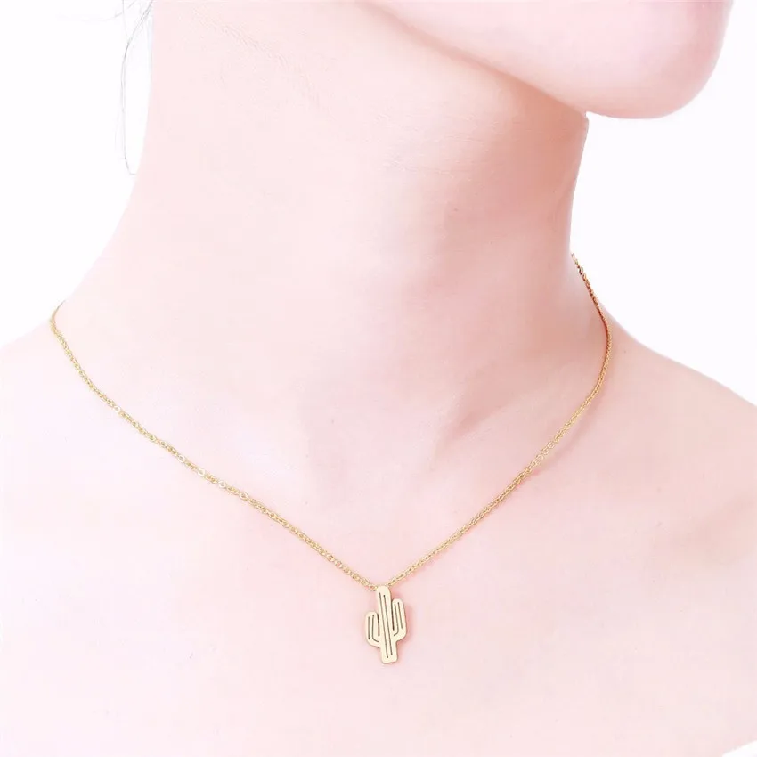 Gold Color Desert Cactus Stud Earrings Pendant Necklace Men Women Trendy Jewelry Set Stainless Steel Brinco Conjunto Feminino | Украшения и