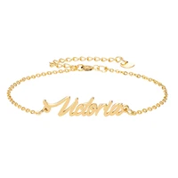 gold chain bracelet with name victoria charm link anklet for women girl handwriting words best friend christmas gift