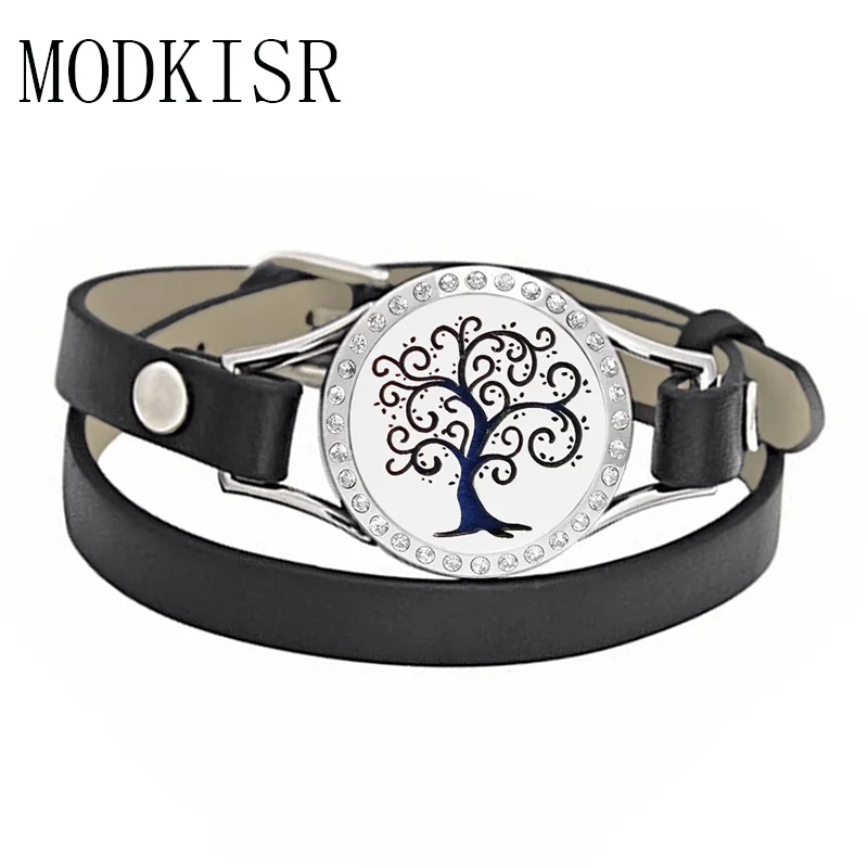 MODKISR кожаные браслеты из нержавеющей стали Дерево жизни диффузор парфюмерный для