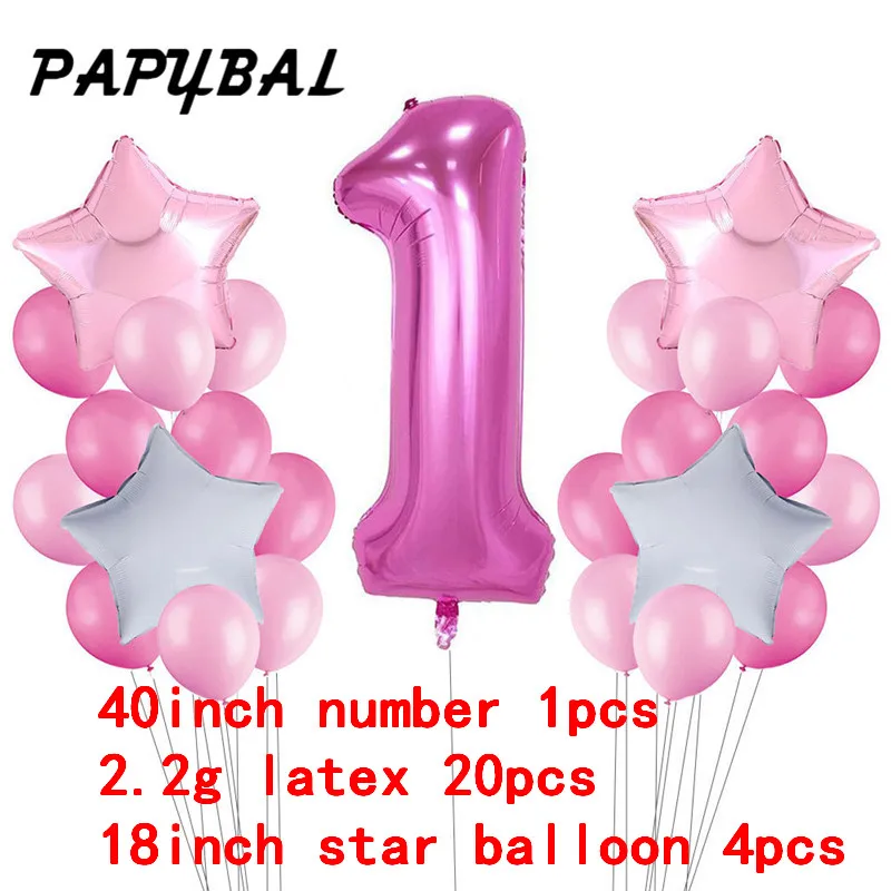 As Picture PAPYBAL/воздушные шары на 1-й день рождения, синие, розовые фольгированные шары для маленьких мальчиков и девочек, украшение на первый день рождения, на один год, на день рождения, детский праздничный Декор - Цвет: As Picture