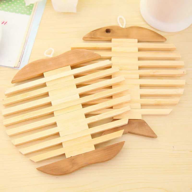 Mat Q exquisite bamboo bowl kitchen pad Apple fish type coasters cup holder insulated against hot tea pot mat | Дом и сад