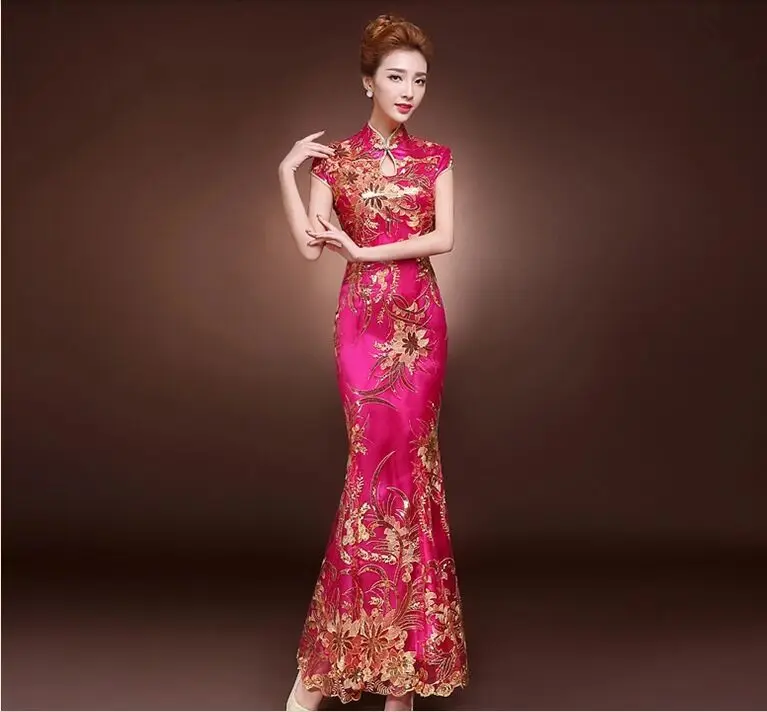 Модное сапфировое кружевное свадебное платье Qipao длинное с новогодней елкой, бумажный Тонкий ретро Qi Pao женские античные платья