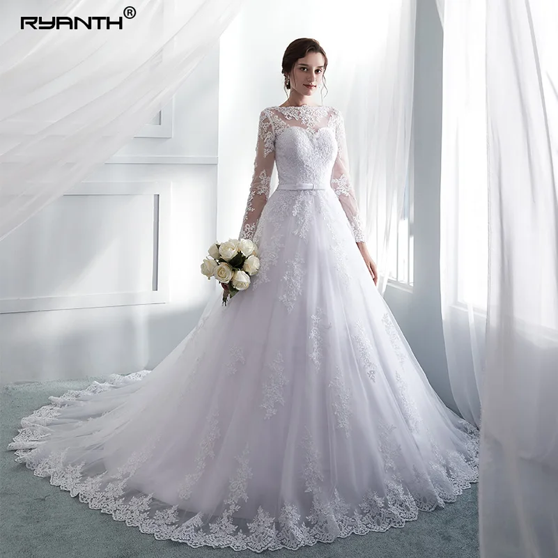 

Ryanth Robe De Mariage Vintage Long Sleeve Lace Wedding Dress 2018 A-line Vestido De Noiva Wedding Dresses Gown Vestido De Novia