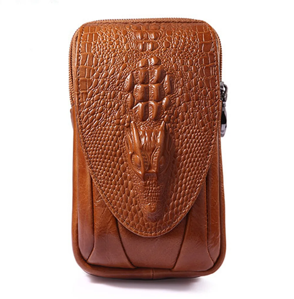 Мужской кожаный винтажный поясной кошелек под крокодиловую кожу|pouch holder|bag leafpouch