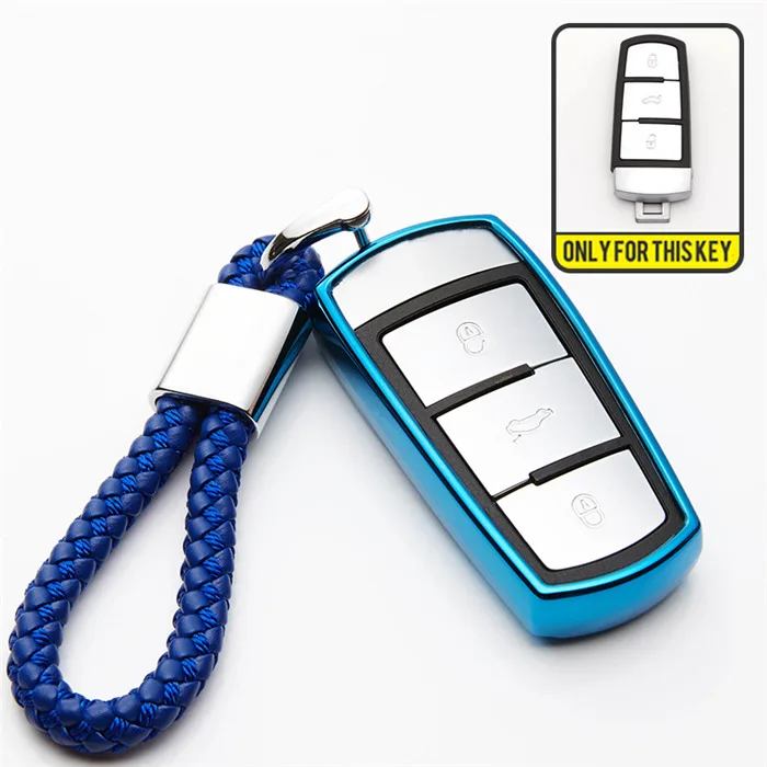 blue with holder ТПУ чехол для автомобильных ключей в виде ракушки для Volkswagen Passat B6 CC Magotan B7 B7L R36 B5 3C 2010 2011 2012 2013 B8 B8L A91 - Название цвета: blue with holder