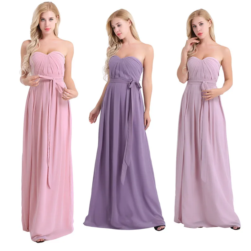 Женское шифоновое платье без бретелек Freebily длинное плиссированное в пол