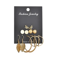 fashion new leaves round circle crystal geometric stud earrings set stud earrings for women wedding jewelry
