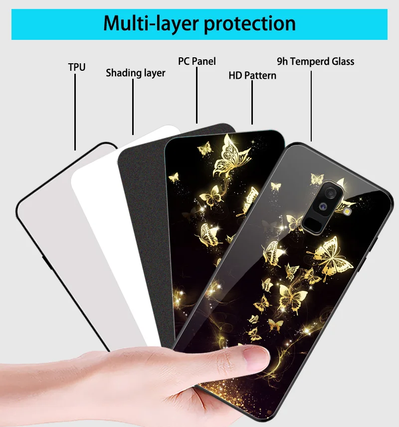 Geruide телефон цветной печати samsung A6 plus чехол закаленное стекло samsung Galaxy A6 Dual SIM SM A600 A600F чехол