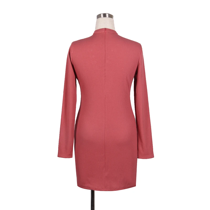 Сексуальная V шеи Criss Cross Bodycon платье женщины осень с длинным рукавом ночной клуб