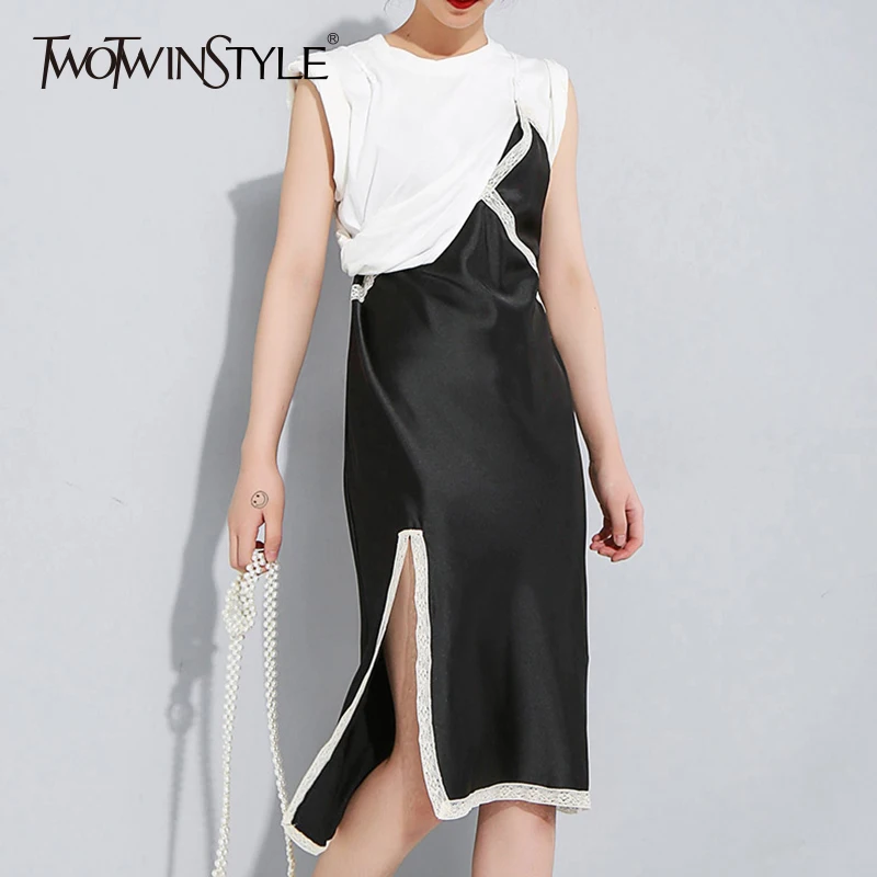 Платье пачка TWOTWINSTYLE с коротким рукавом на тонких бретельках|Женские платья| |