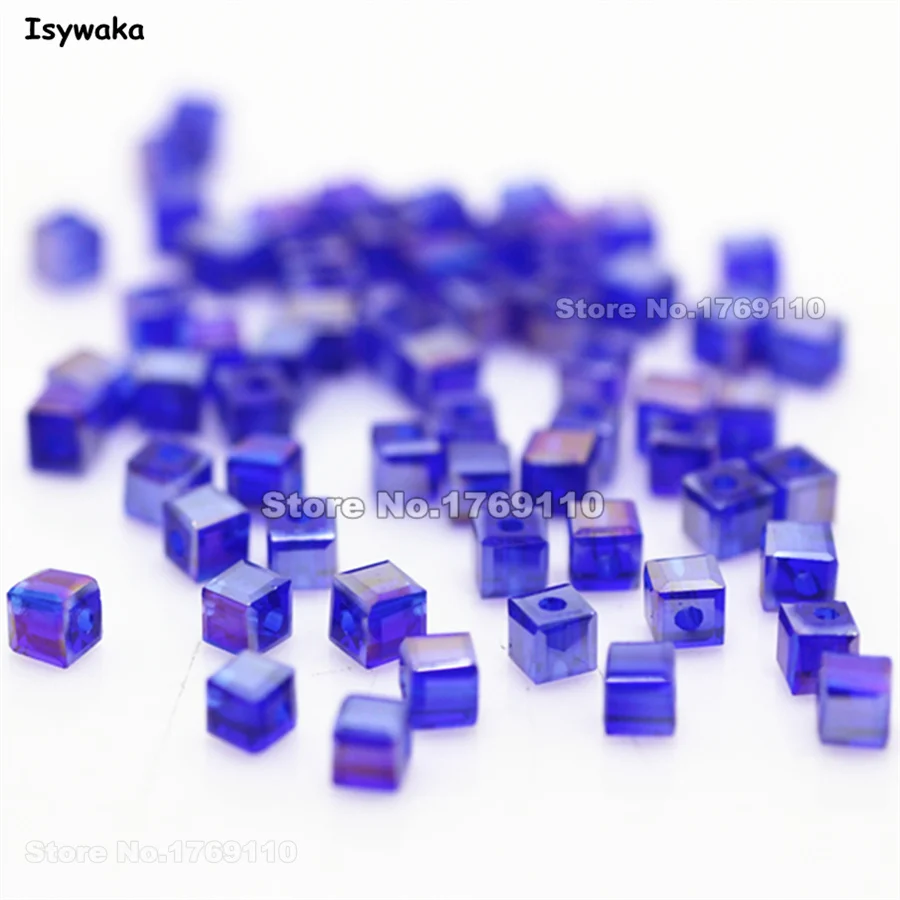 

Isywaka 980pcs Cube 3mm Deep Blue AB Color Square Austria Crystal Beads Charm Glass Beads Loose Spacer Bead DIY Jewelry Making