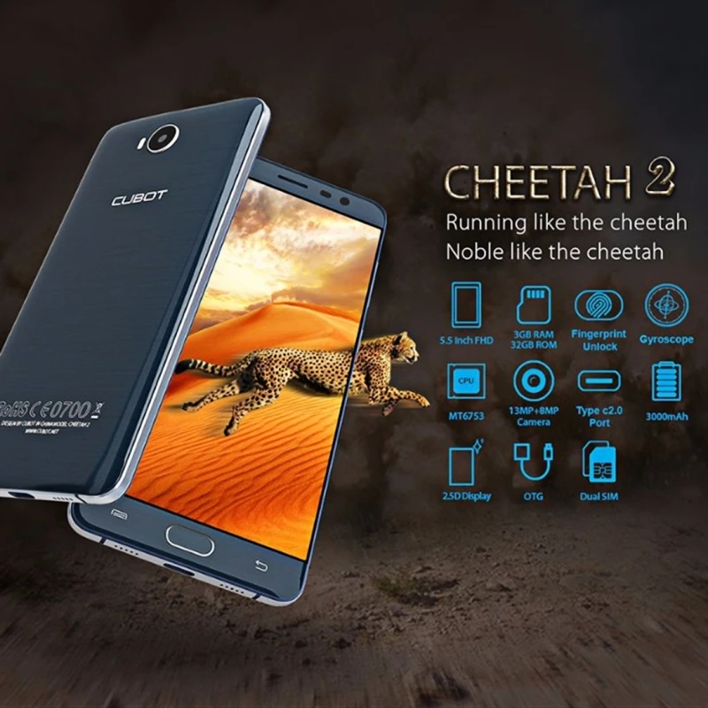 4 Г CUBOT CHEETAH 2 32 ГБ + 3 Двойная Камера 5.5 дюймов IPS Экран Android 6.0 OS MT6753 OCTA-Core 1.3 ГГц