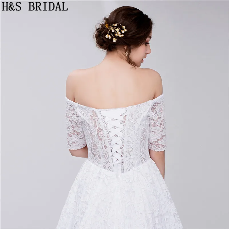 H &amp S свадебное кружевное платье с открытыми плечами vestido de noiva Короткое рукавами