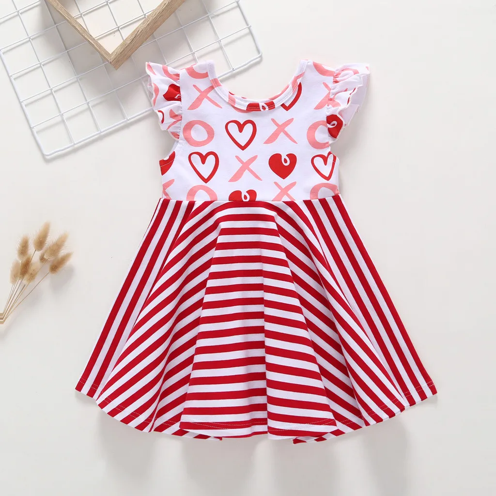 Платья для девочек платье принцессы в полоску без рукавов с принтом сердца