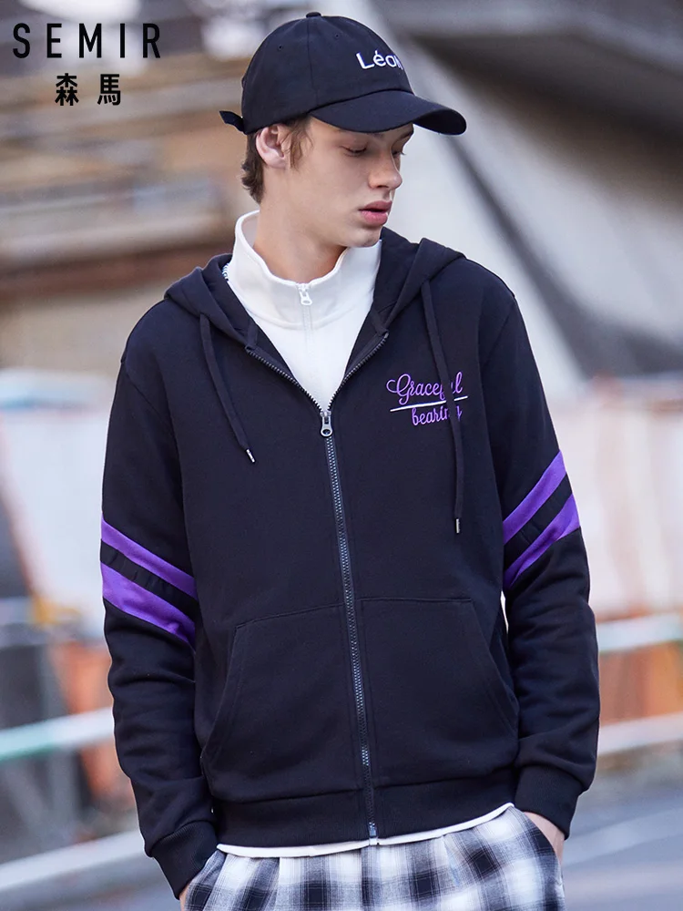 SEMIR Для мужчин s вышитые курточка на молнии с капюшоном оторочкой контрастного