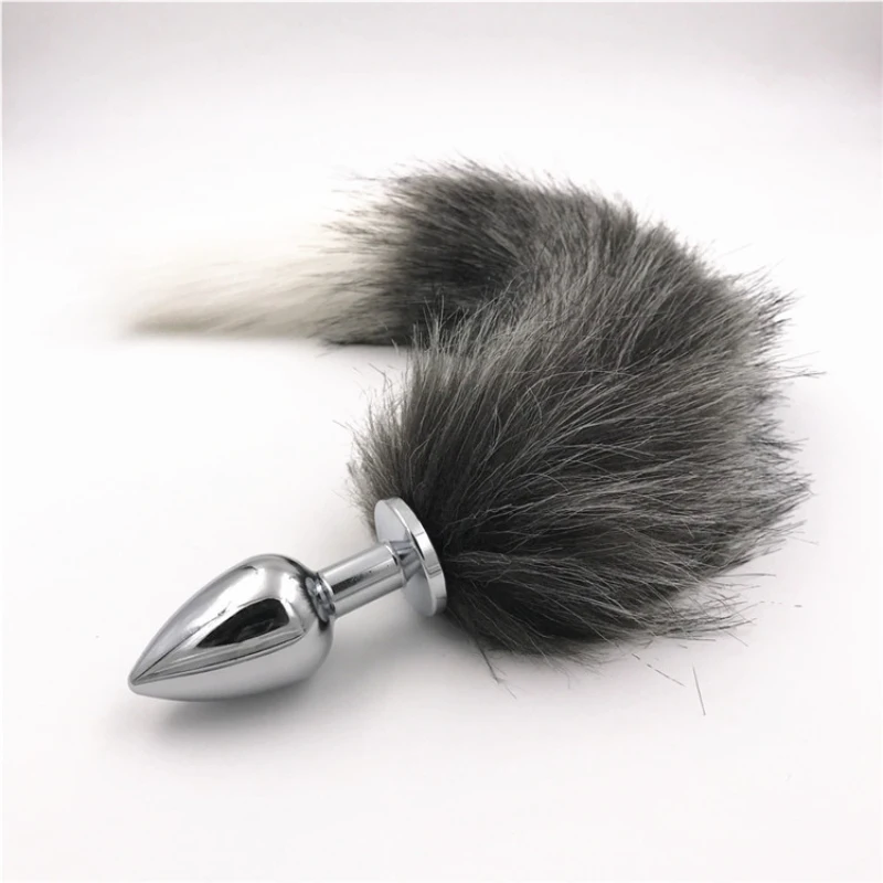 Anal Plug 3 Size Butt Gray White Fox Tail Stainless Steel Stopper PlushTail Dilator Sex Toys for Couples H8-78B |
