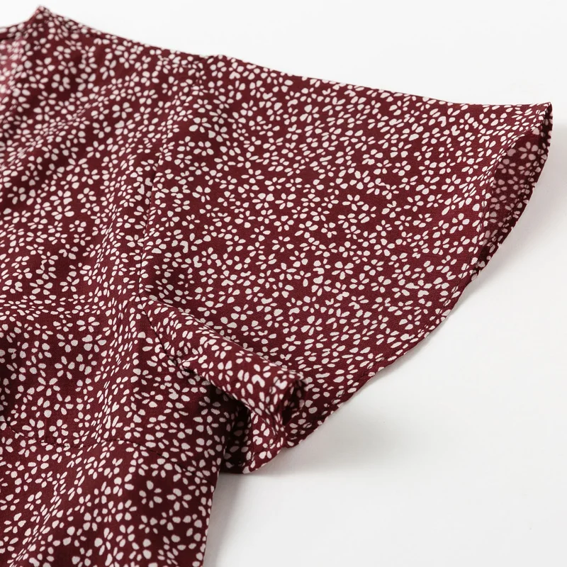 Женское платье с цветочным принтом V образным вырезом и коротким рукавом|Женские