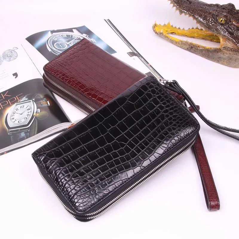 Модный не лоскутный настоящий крокодиловый живот кожа бизнесменов большой клатч