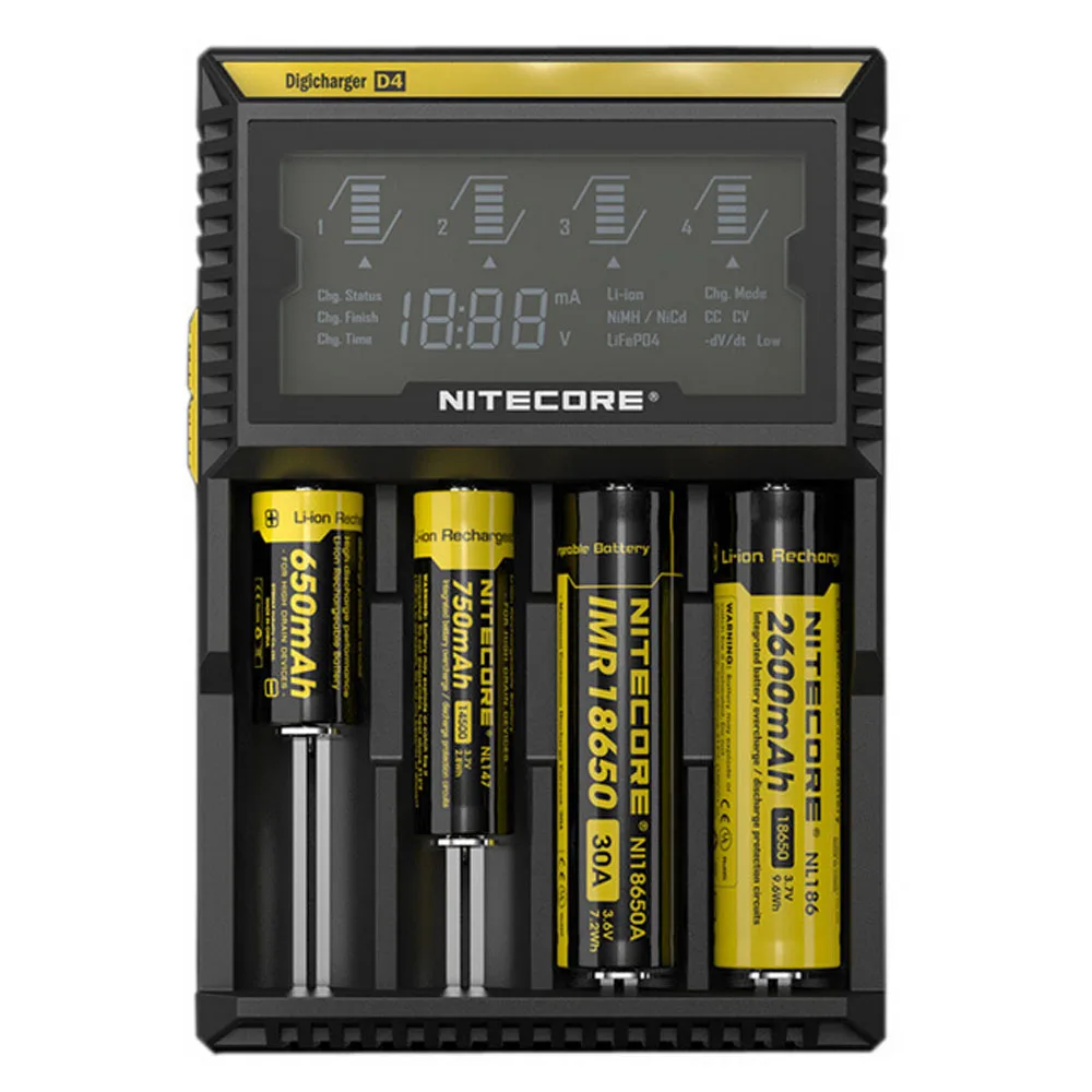 Цифровое Зарядное устройство Nitecore D4 с ЖК-дисплеем интеллектуальная электронная