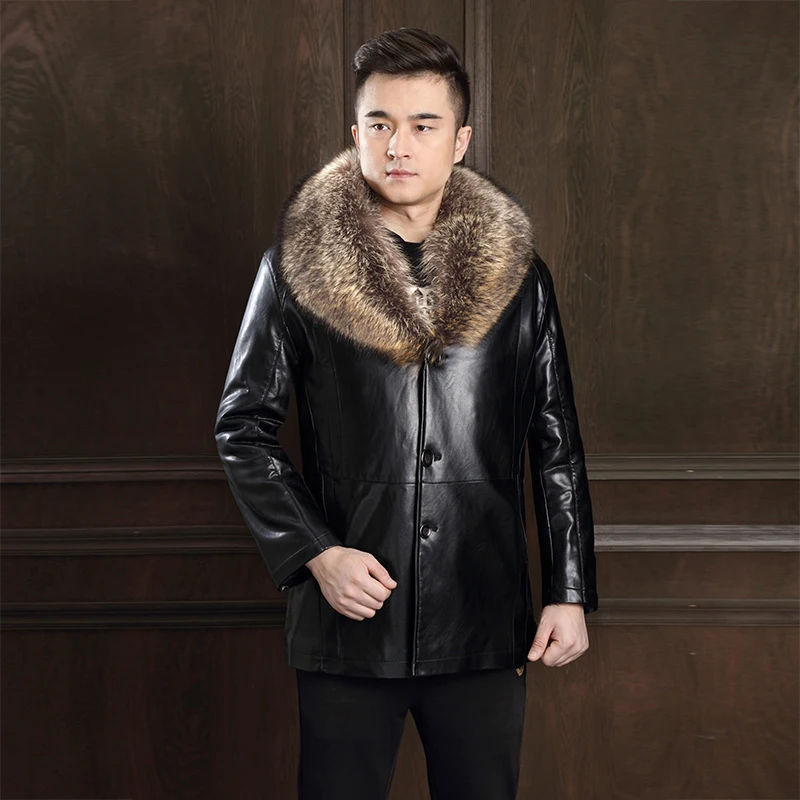 2019 Высокое качество Мужские кожаные пальто дубленка меховая подкладка из