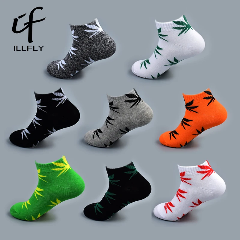 

5 Pairs Bamboo Summer Men's Funny Ankle Socks Hemp Meias Short Happy Maple Leaf Sokken Cotton Weed Men Grass White Black Socken