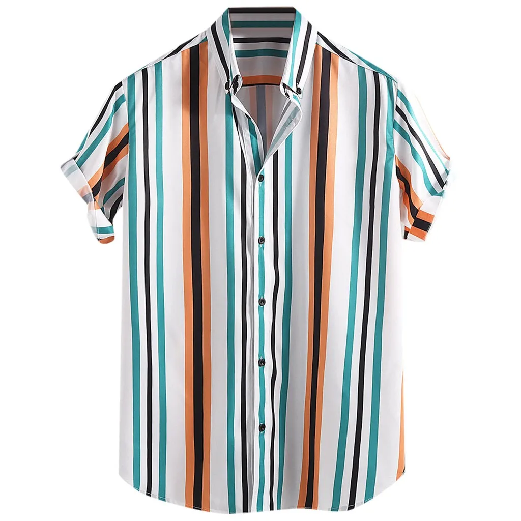 Mens tops Breathable Striped shirts Turn Down Collar Short Sleeve Loose Casual summer fashion Shirts new arrivals#G8