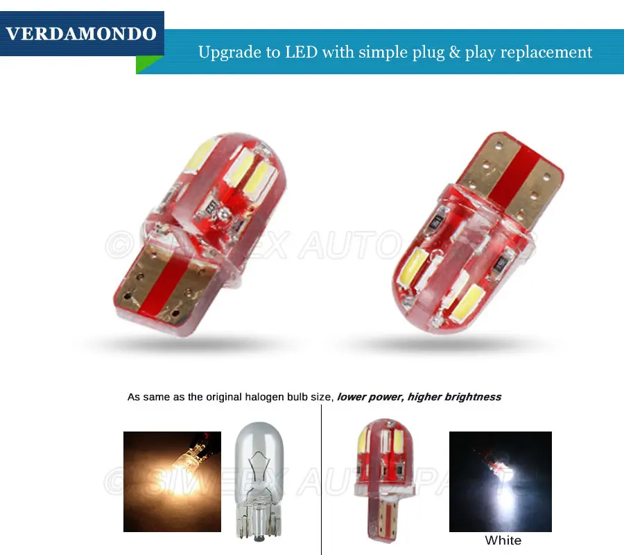 1 Pcs Car LED T10 4014 8 SMD Shallow light indicator Lamp Silica Gel W5W 194 Canbus Error Free Side Light White 12V | Автомобили и