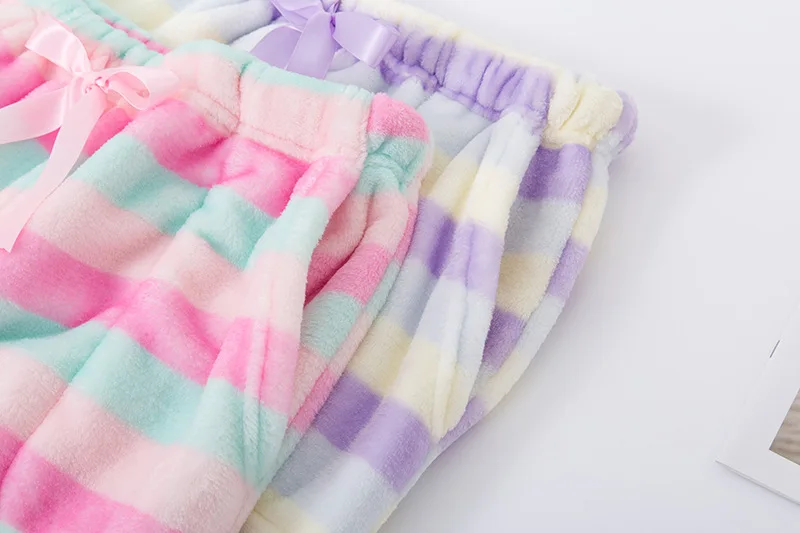 Фланелевые хлопковые домашние штаны для женщин пижамные с милыми полосками