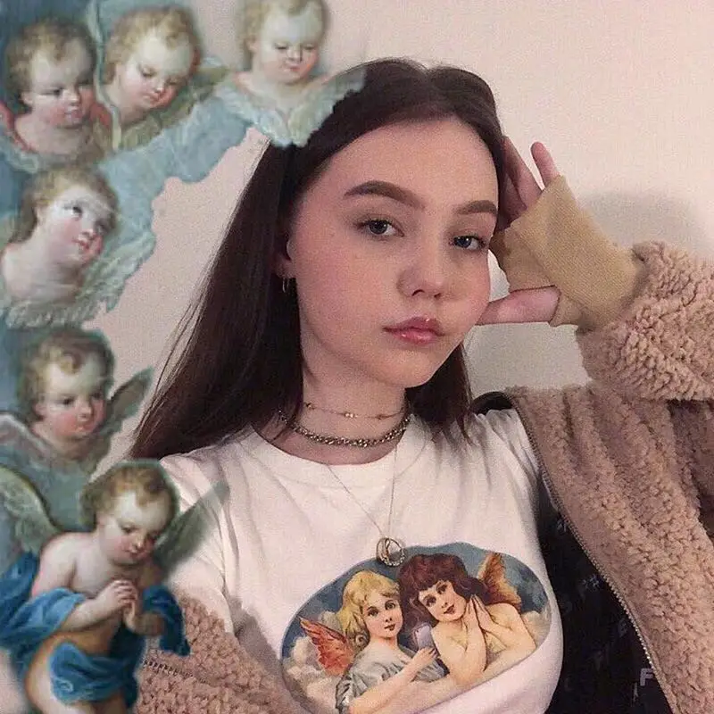 Милая футболка с короткими рукавами принтом Sugar Thrillz Sky Angel shein винтажный