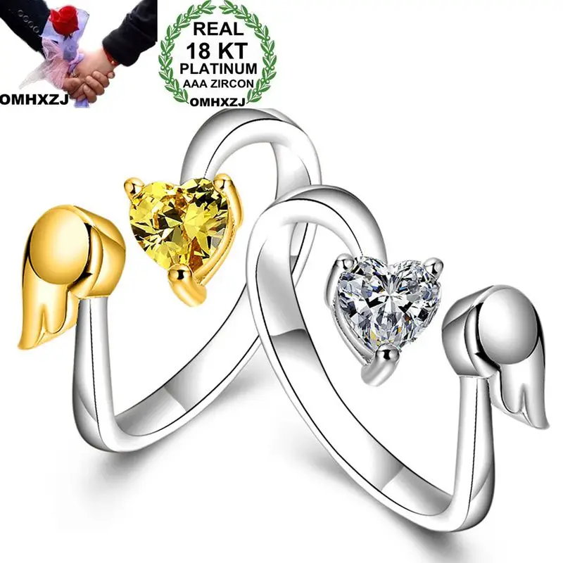 

Женское кольцо OMHXZJ, модное кольцо из белого/золотого/желтого/золотого цвета с крыльями сердца и AAA цирконием, 18 карат, опт