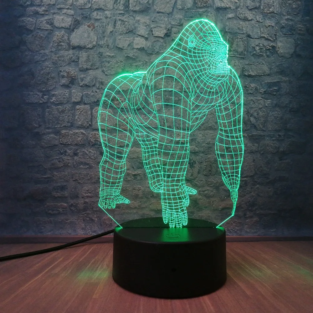 Светодиодный светильник Orangutan Gorilla Chimpanzee с 3D USB для активного отдыха 7 цветов