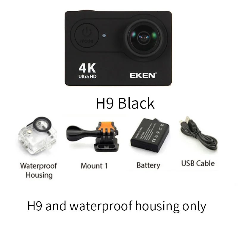 h9 x Housing Black Экшн-камера eken H9 H9R wifi 4 K/30FPS 1080 p/60fps 720 P/120FPS Ultra HD мини-камера для подводной съемки Водонепроницаемая спортивная видеокамера - Цвет: h9 x Housing Black
