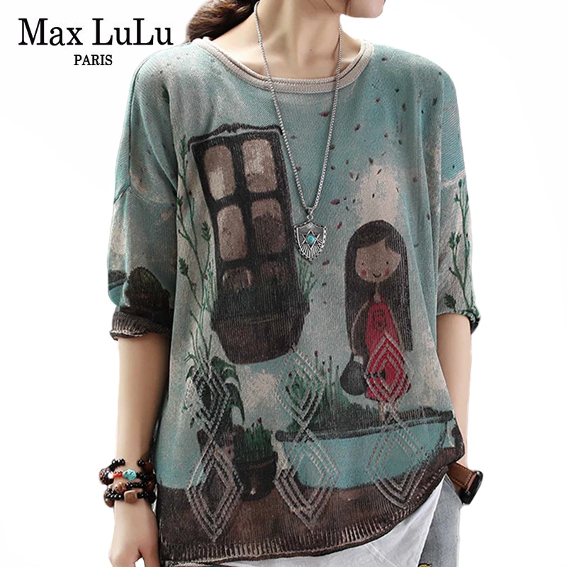 Max LuLu European Fashion Knitwear Ladies Autumn Pullovers Womens Punk Knitted Cotton Sweaters Vintage Oversized Printed Jumper | Женская