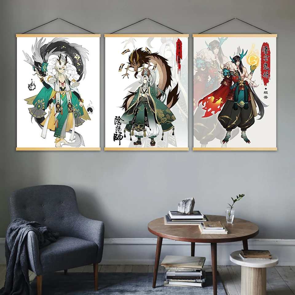 Картина украшение дома печать Onmyoji скандинавские холст анимация деревянный свиток настенные картины стены искусства плакат для гостиной