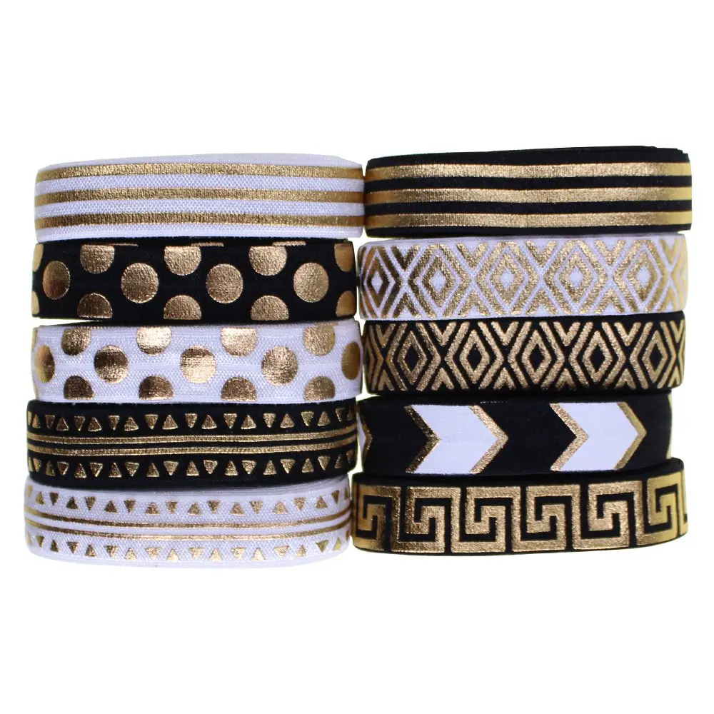 20yards/lot 2yards each color 5/8 dots printed FOE elastic hair accessories ribbon elastic ponytail Hair Tie Headwear