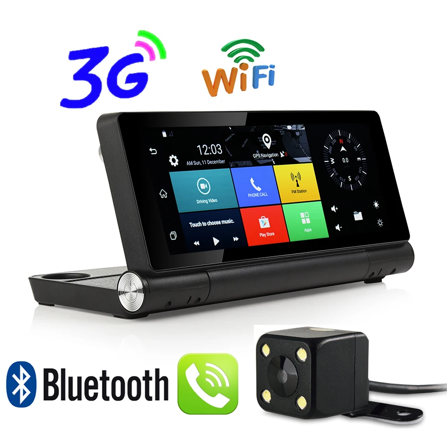 Udricare 7 дюймов 3G SIM карты приборной панели Android 5.0 WIFI Bluetooth GPS Двойной объектив FHD1080P 1
