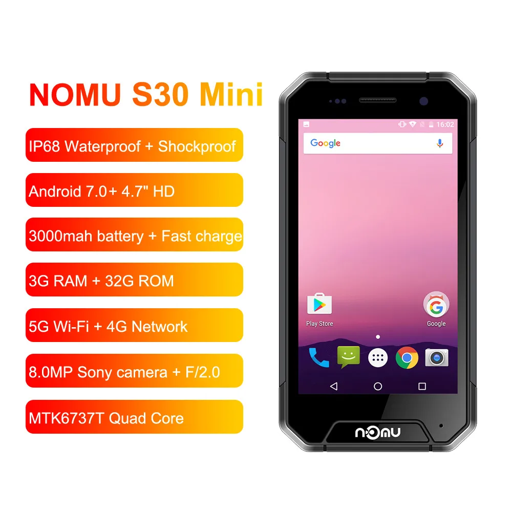 NOMU S30 мини IP68 водонепроницаемый прочный мобильный телефон MTK6737T четырехъядерный