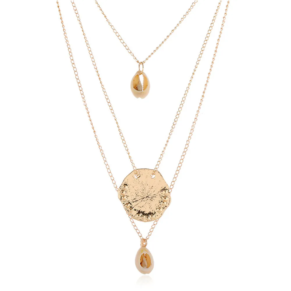 CRLEY золотой цвет богемы многослойное ожерелье ракушка цепь монета кулон