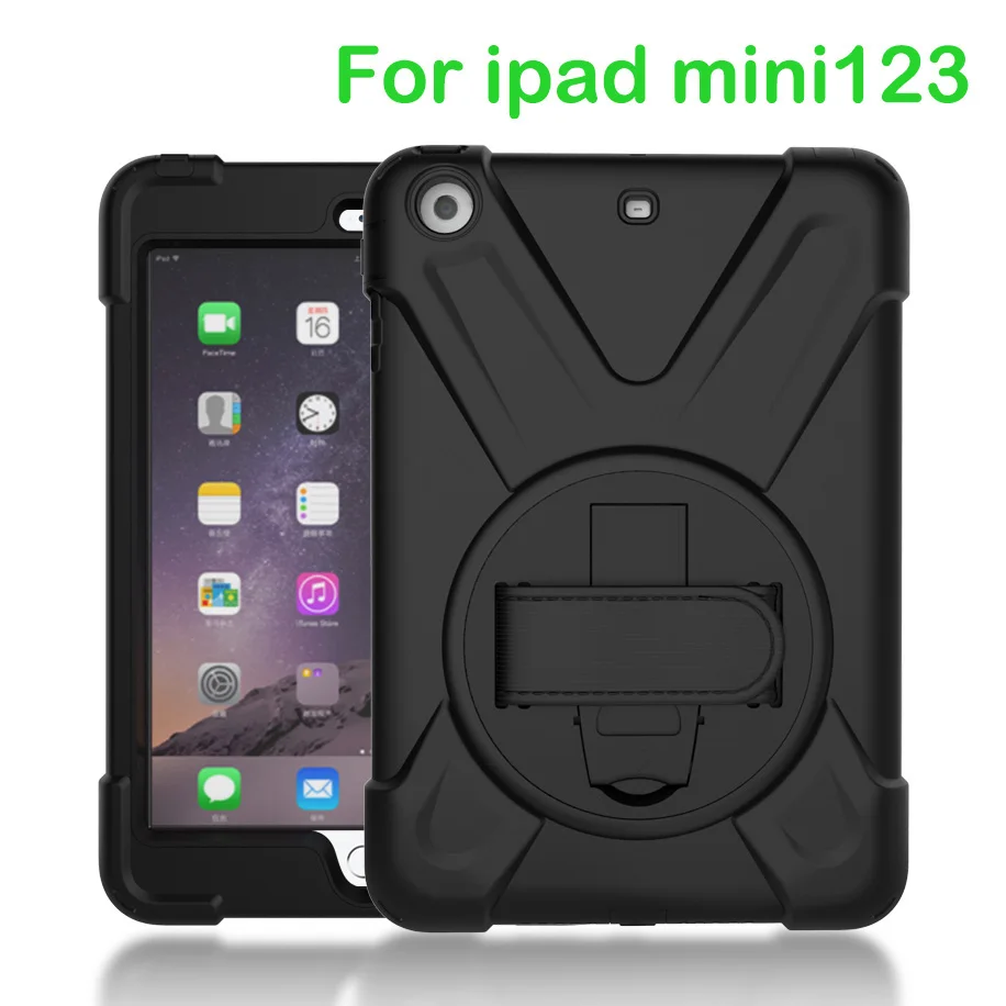 Black--MN123-SDai Чехол для Apple iPad mini2 mini3 mini1, Duty противоударный Гибридный Резина Прочный жёсткий защитный чехол Крышка+ подставка+ ремешок - Цвет: Black--MN123-SDai