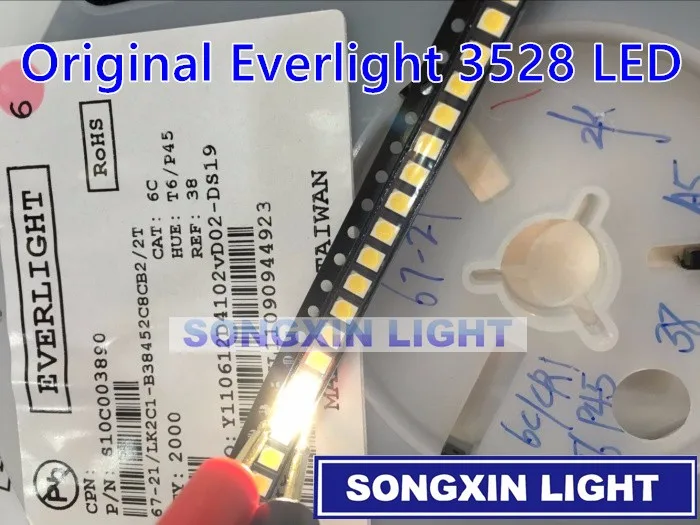 1000 шт EVERLIGHT 3528 1210 SMD светодиодный белый золотой/медный кронштейн поверхностного