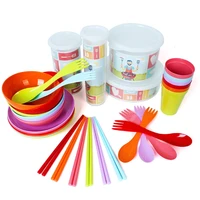 30pcs outdoor camping tableware set portable picnic barbecue childrens meal plate soup bowl water cup chopsticks fork spoon